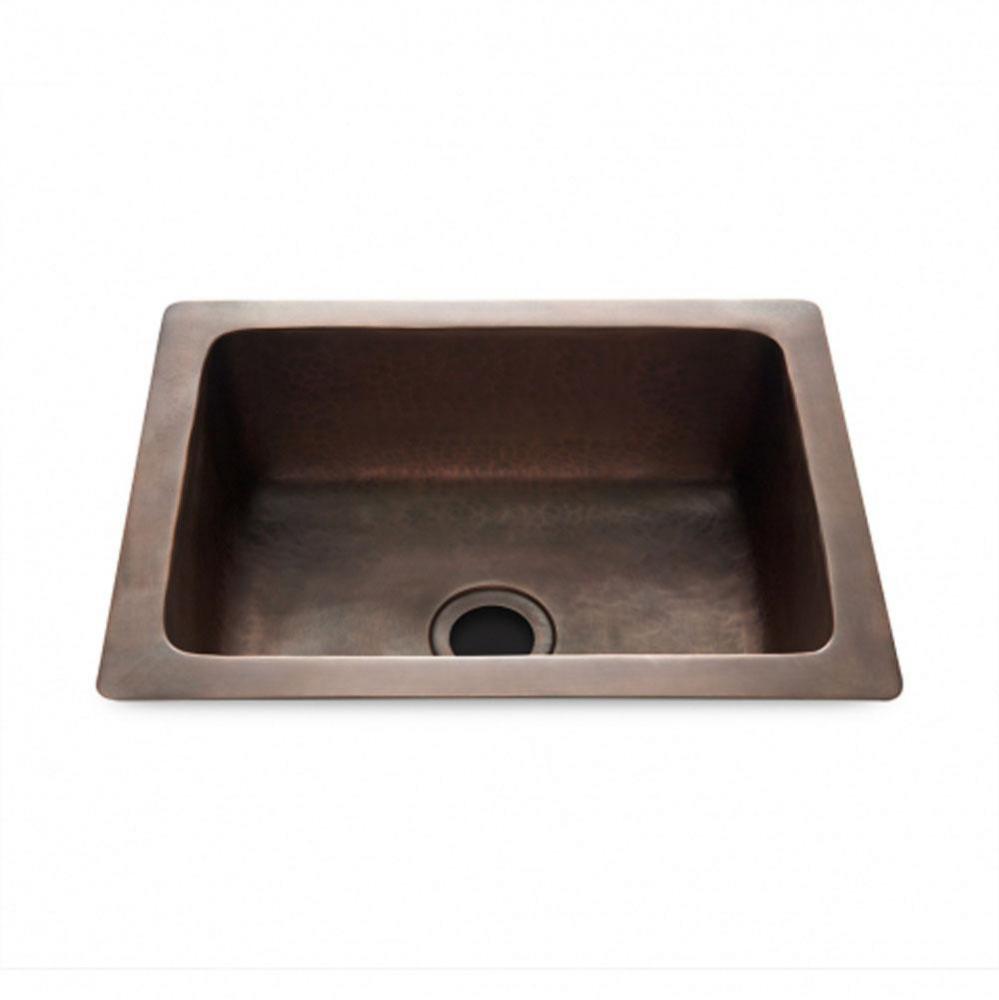 Normandy 14 15/16 x 11 7/16 x 5 11/16 Hammered Copper Bar Sink with Center Drain in Nickel