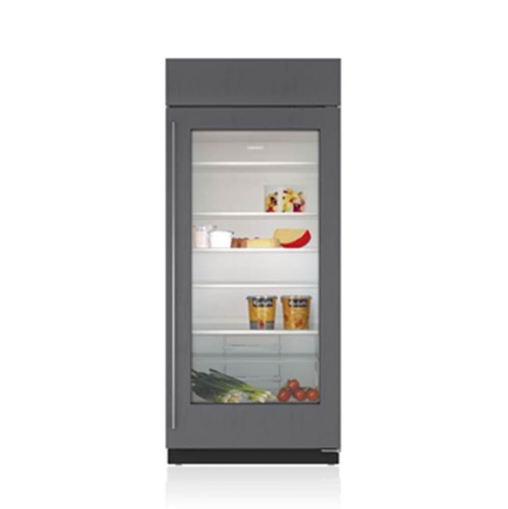 36'' BUILT-IN, ALL REFRIGERATOR, GLASS DOOR, OVERLAY, TUBULAR HANDLE, LEFT