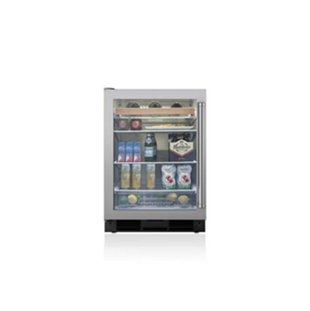 24'' UNDERCOUNTER BEVERAGE, GLASS DOOR, SS, PRO HANDLE, RIGHT