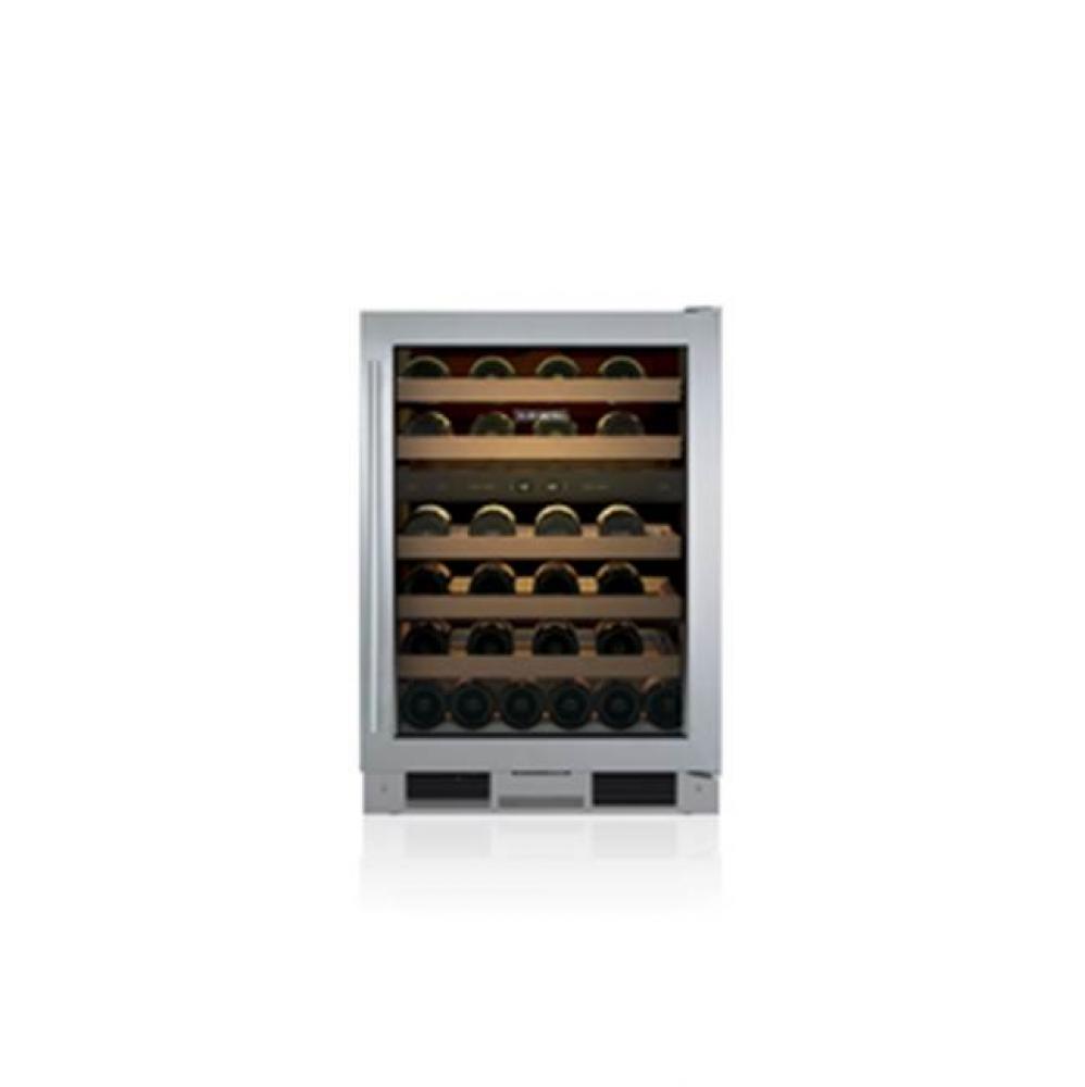 24'' WINE STORAGE, FREE STANDING, GLASS DOOR, SS, TUBULAR HANDLE, RIGHT