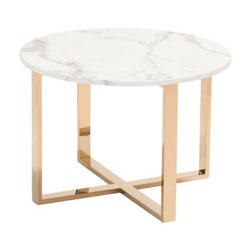 Globe End Table White and Gold