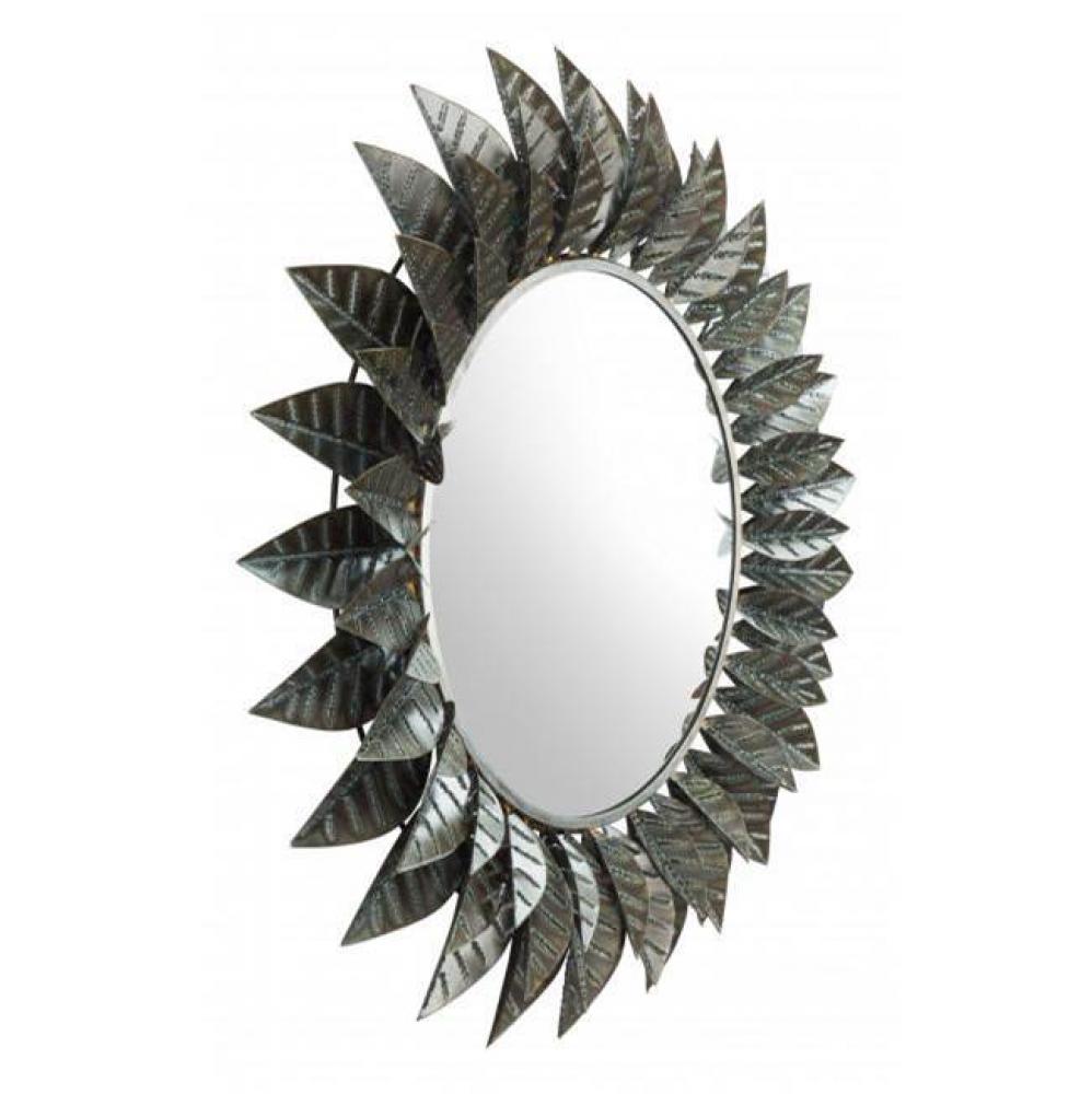 Leaf Round Mirror Black