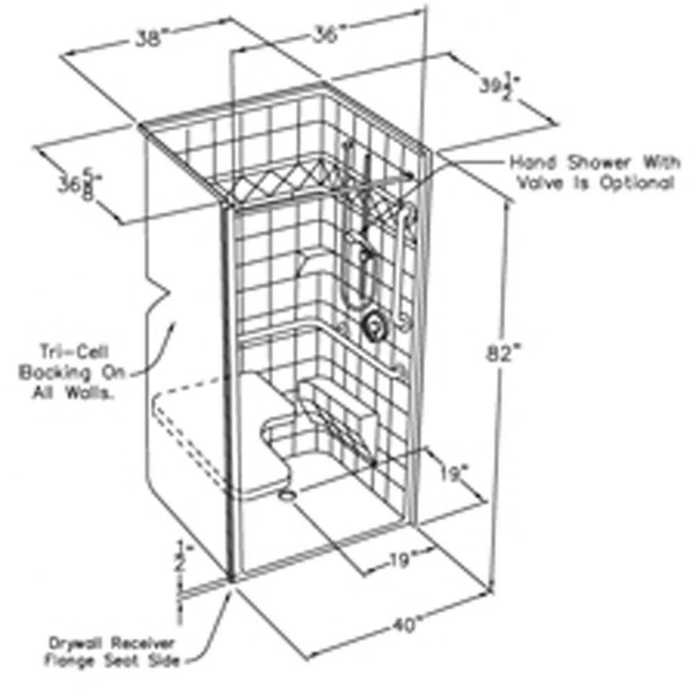 36 x 36 code compliant gelcoat transfer shower with integral return