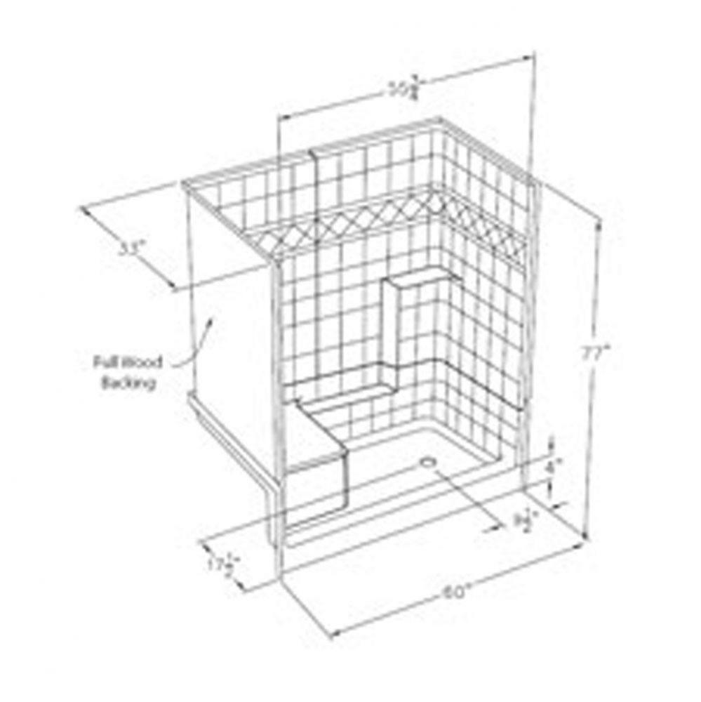 Millennia tile-pattern gelcoat shower with integral seat -