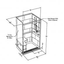 Comfort Designs XST3838TR.75 4P L-Bar - 36 x 36 code compliant gelcoat multi-piece transfer shower with integral trench