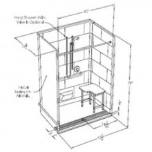 Comfort Designs XST6232TR.75 5P L-Bar - 60 x 30 code compliant gelcoat multi-piece roll in shower with integral trench