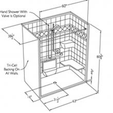 Comfort Designs XST6336BF COL L-Bar - 60 x 36 code compliant gelcoat roll in shower with change of level