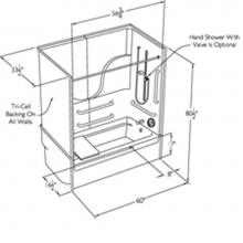 Comfort Designs SSS3260TS FB 3P - 60 x 32 code compliant solid surface multi-piece  tub shower with flat back