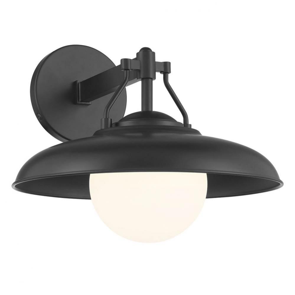 Cameo Shores 1-Light Coal Outdoor Wall Mount with Etched White Glass Shade