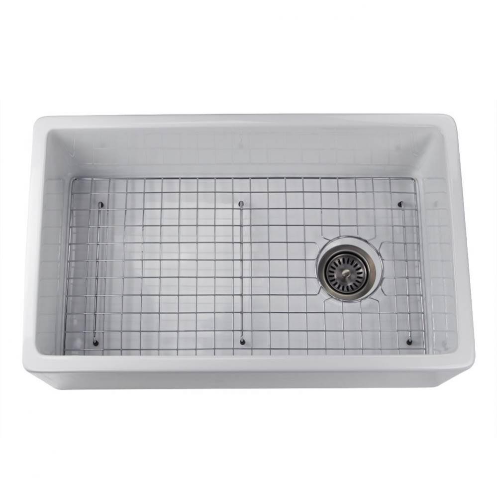 30 Inch White Fireclay Farmhouse Sink Offset Drain Fcfs30 With Grid