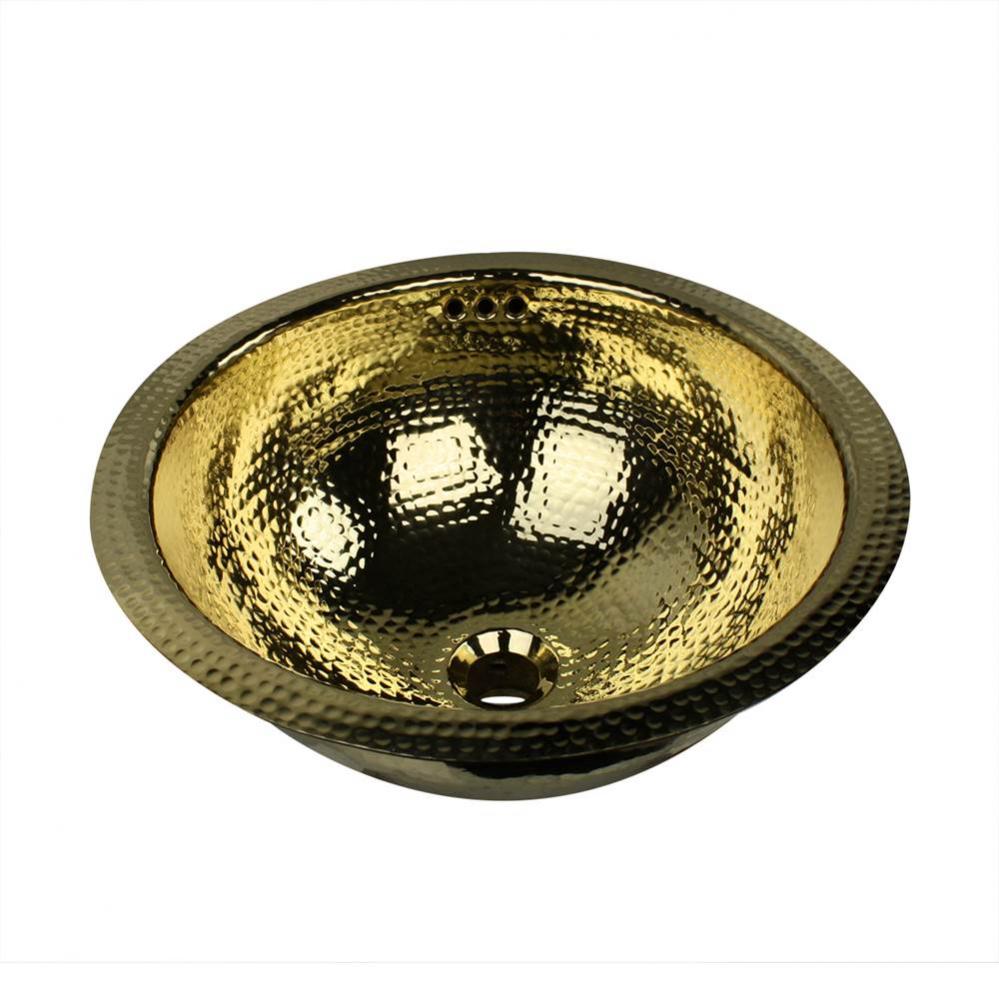 RLB - 16.5 Inch Hammered Brass Round Undermount Bathroom Sink With Overflow