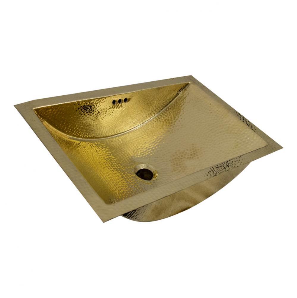 23.5 Inch X 15.5 Inch Hand Hammered Brass Rectangle Undermount Bathroom Sink with Overflow