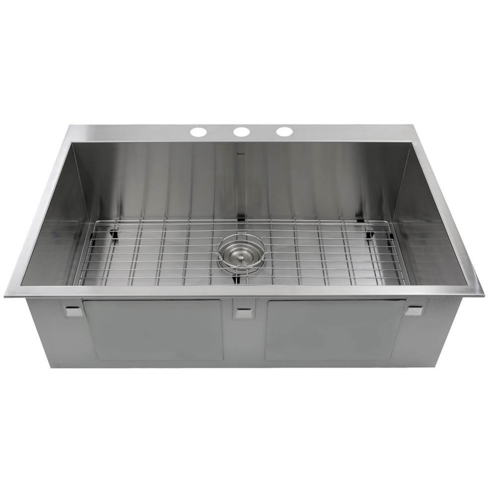 33 Inch Large Rectangle Single Bowl Self Rimming Zero Radius Stainless Steel Drop In Kitchen Sink,