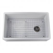 Nantucket Sinks FCFS30 - 30 Inch White Fireclay Farmhouse Sink Offset Drain Fcfs30 With Grid