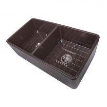 Nantucket Sinks T-FCFS33CB-DBL - 33 Inch Double Bowl Coffee Brown Farmhouse Fireclay Kitchen Sink