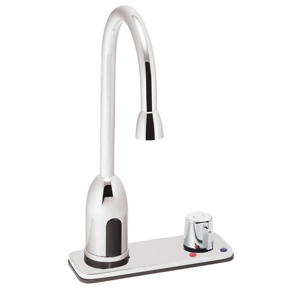 SensorFlo Gooseneck S-9212-CA-E AC Powered Sensor Faucet with 4'' Deck Plate and Above C