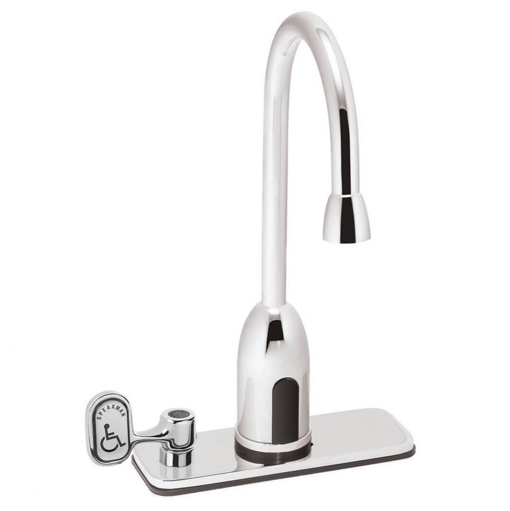 SensorFlo Gooseneck S-9218-CA-E AC Powered Sensor Faucet with 4'' Deck Plate, Under Cntr