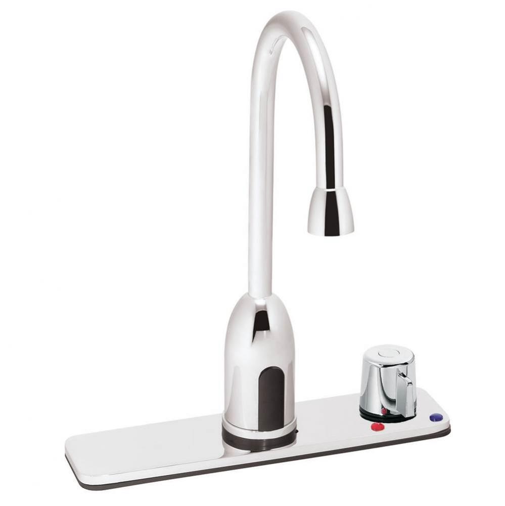 SensorFlo Gooseneck S-9222-CA-E AC Powered Sensor Faucet with 8'' Deck Plate and Above C