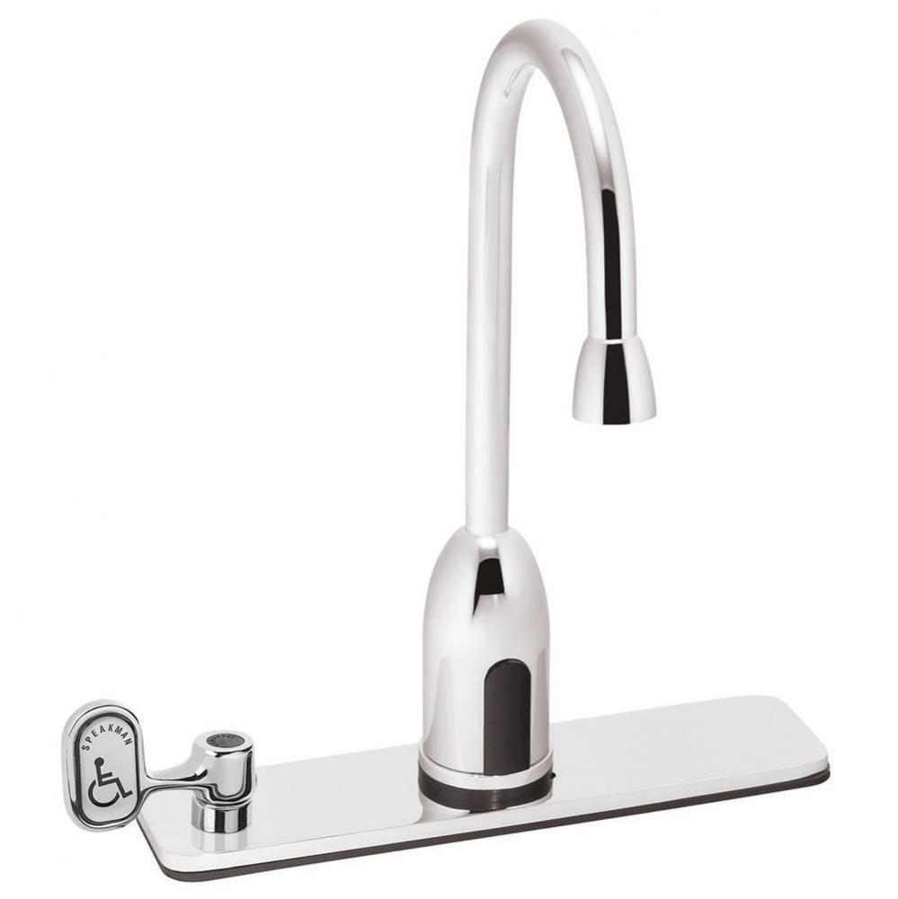 SensorFlo Gooseneck S-9228-CA-E AC Powered Sensor Faucet with 8'' Deck Plate, Under Cntr