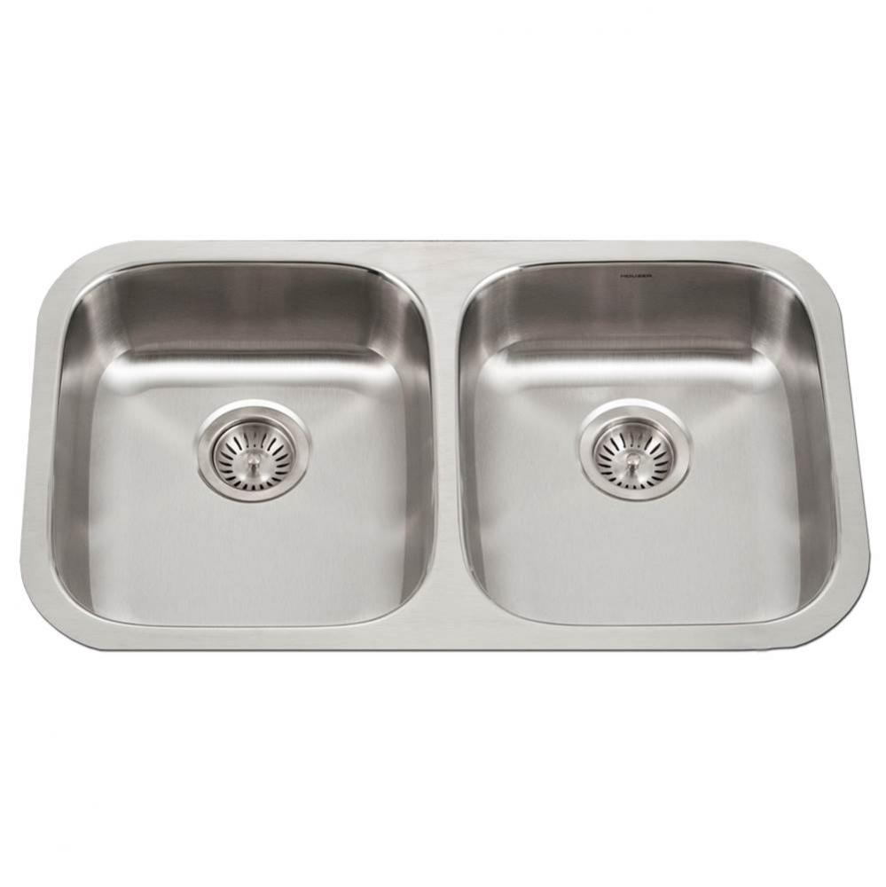 Classic 32'' ADA Undermount 50/50 Double Bowl Stainless Steel Sink, 5'' Depth,