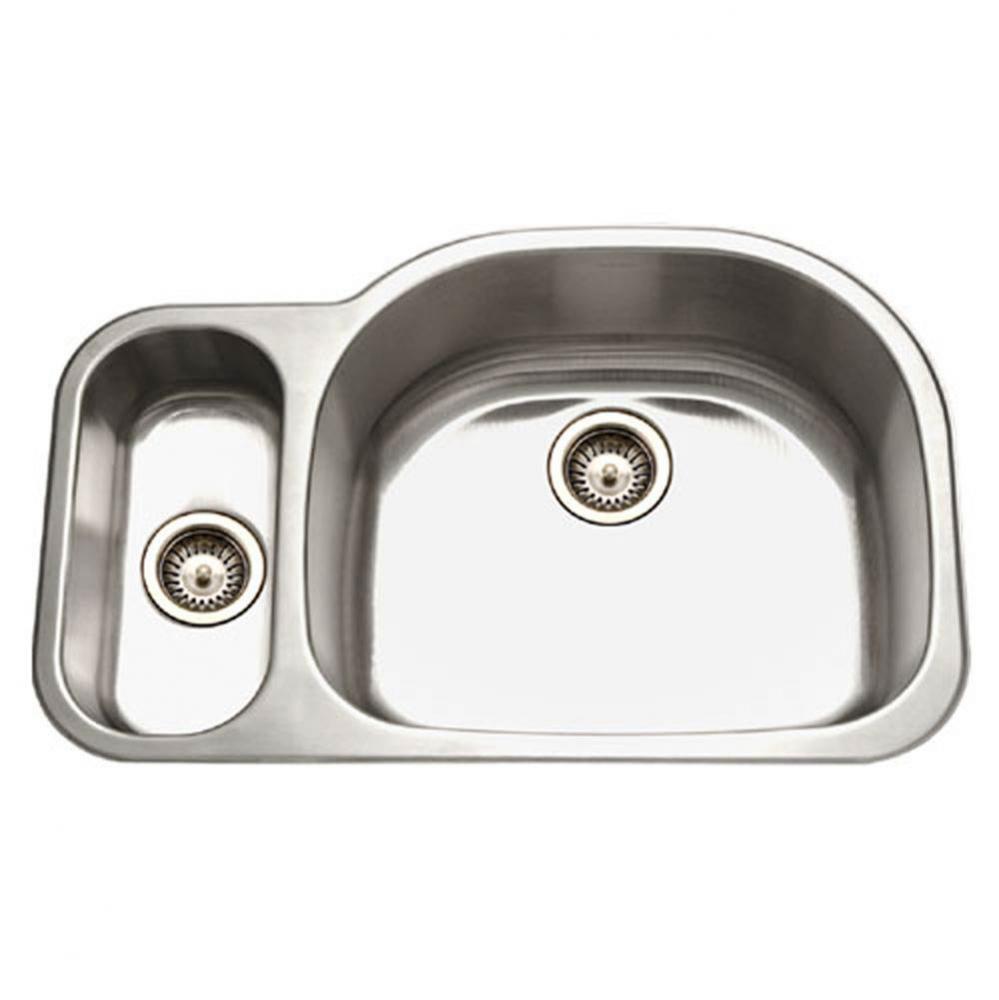 Designer 32'' Undermount Stainless Steel 20/80 Double Bowl Kitchen Sink, Small Bowl Left