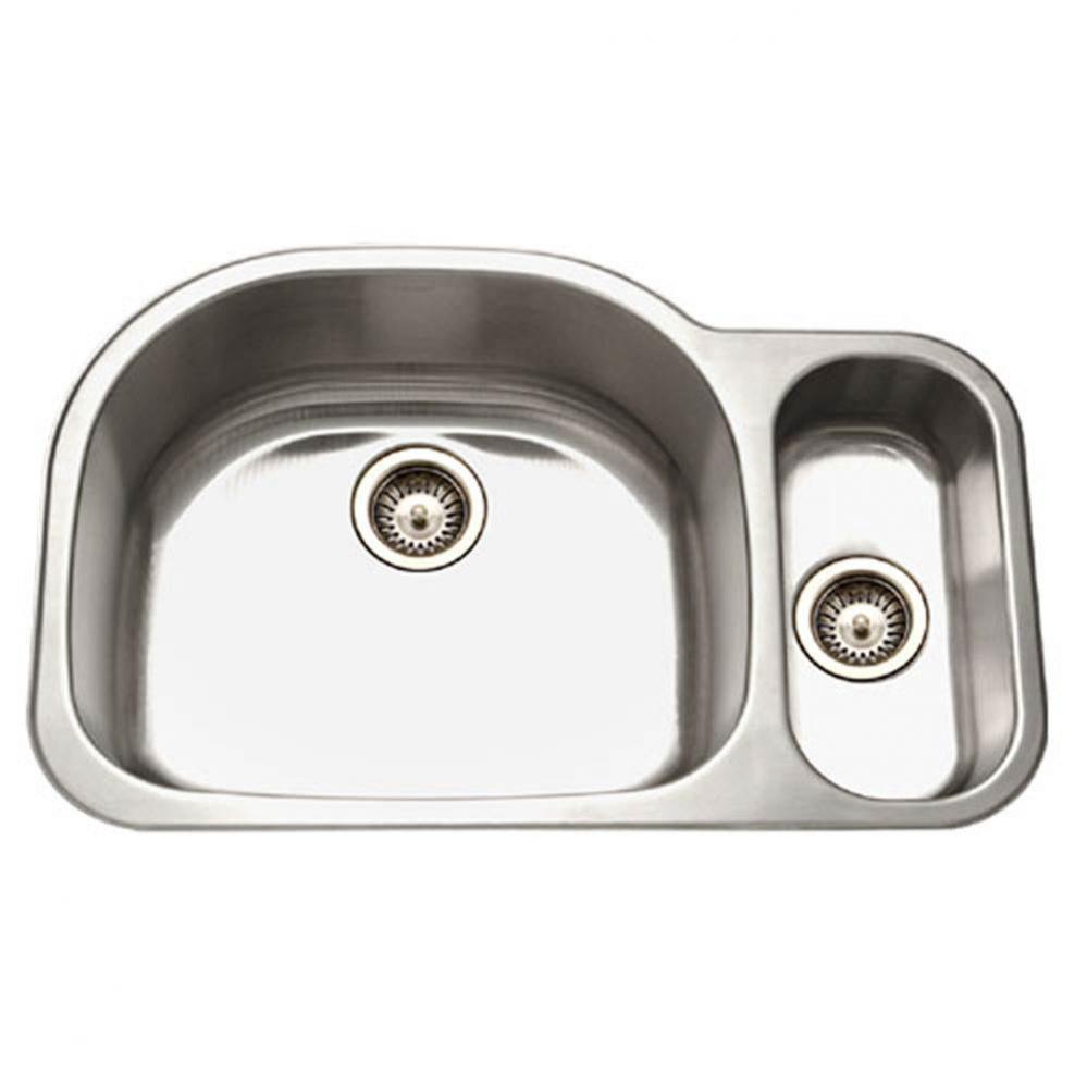 Designer 32'' Undermount Stainless Steel 80/20 Double Bowl Kitchen Sink, Small Bowl Righ