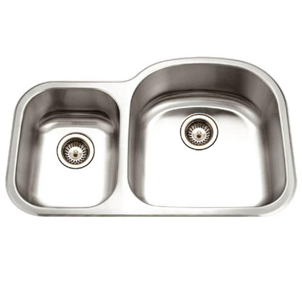 Designer 32'' Undermount Stainless Steel 30/70 Double Bowl Kitchen Sink, Small Bowl Left