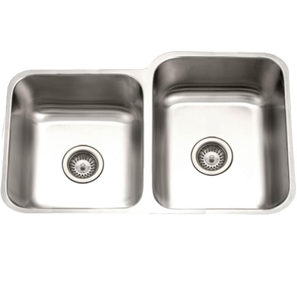 Enterprise 32'' Undermount Stainless Steel 40/60 Double Bowl Kitchen Sink, Small Bowl Le