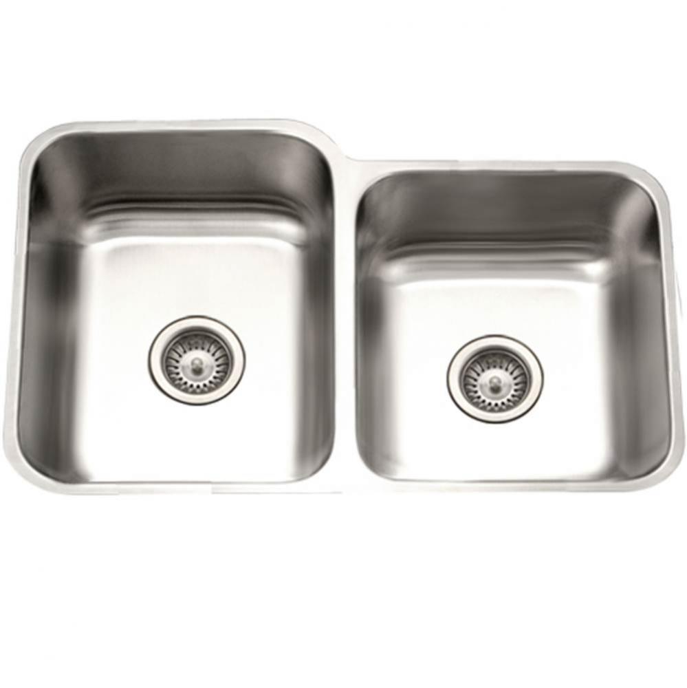 Enterprise 32'' Undermount Stainless Steel 60/40 Double Bowl Kitchen Sink, Small Bowl Ri