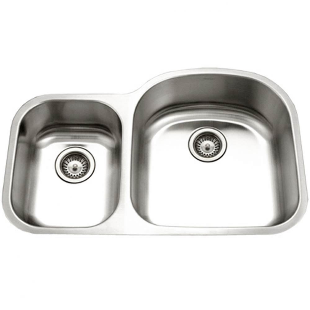 Enterprise 32'' Undermount Stainless Steel 30/70 Double Bowl Kitchen Sink, Small Bowl Le