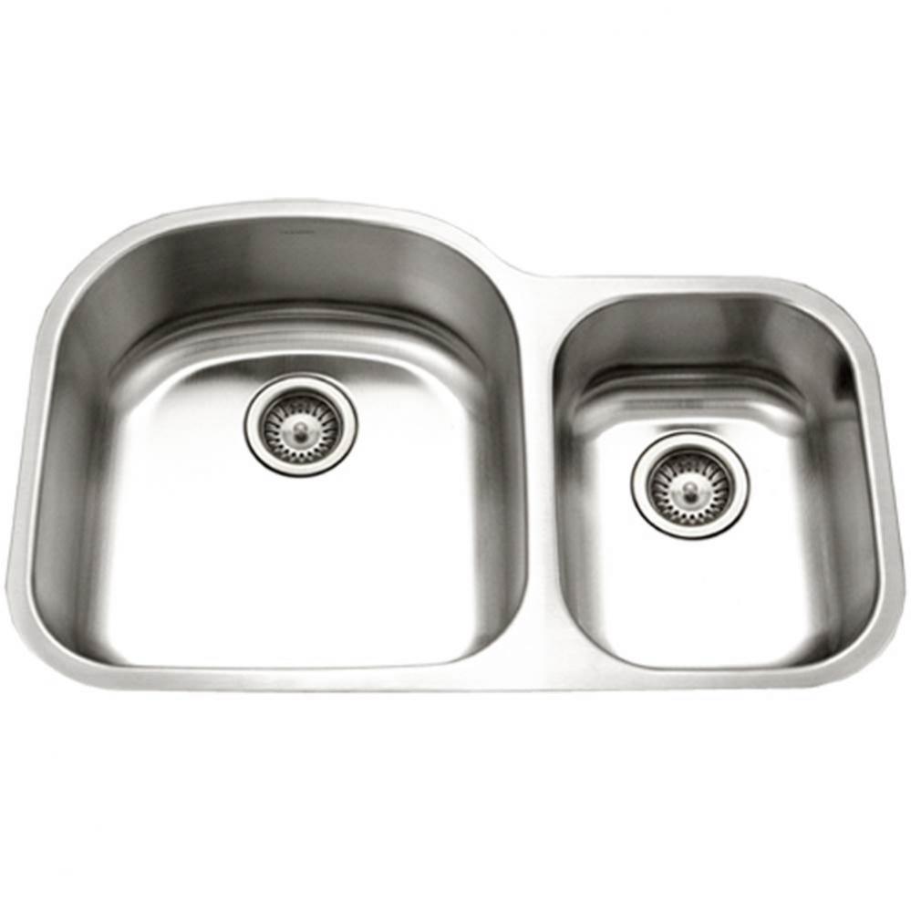 Enterprise 32'' Undermount Stainless Steel 70/30 Double Bowl Kitchen Sink, Small Bowl Ri