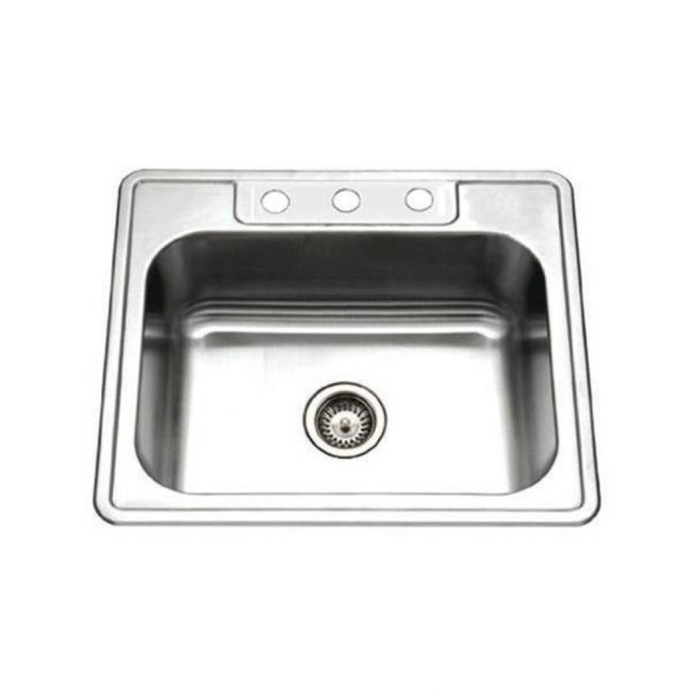 Revive 25'' ADA Topmount Stainless Steel 4-hole Single Bowl Kitchen Sink, 6''