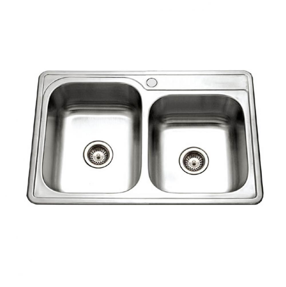 Revive 33'' Topmount Stainless Steel 1-hole 60/40 Double Bowl Kitchen Sink, Bulk Pack