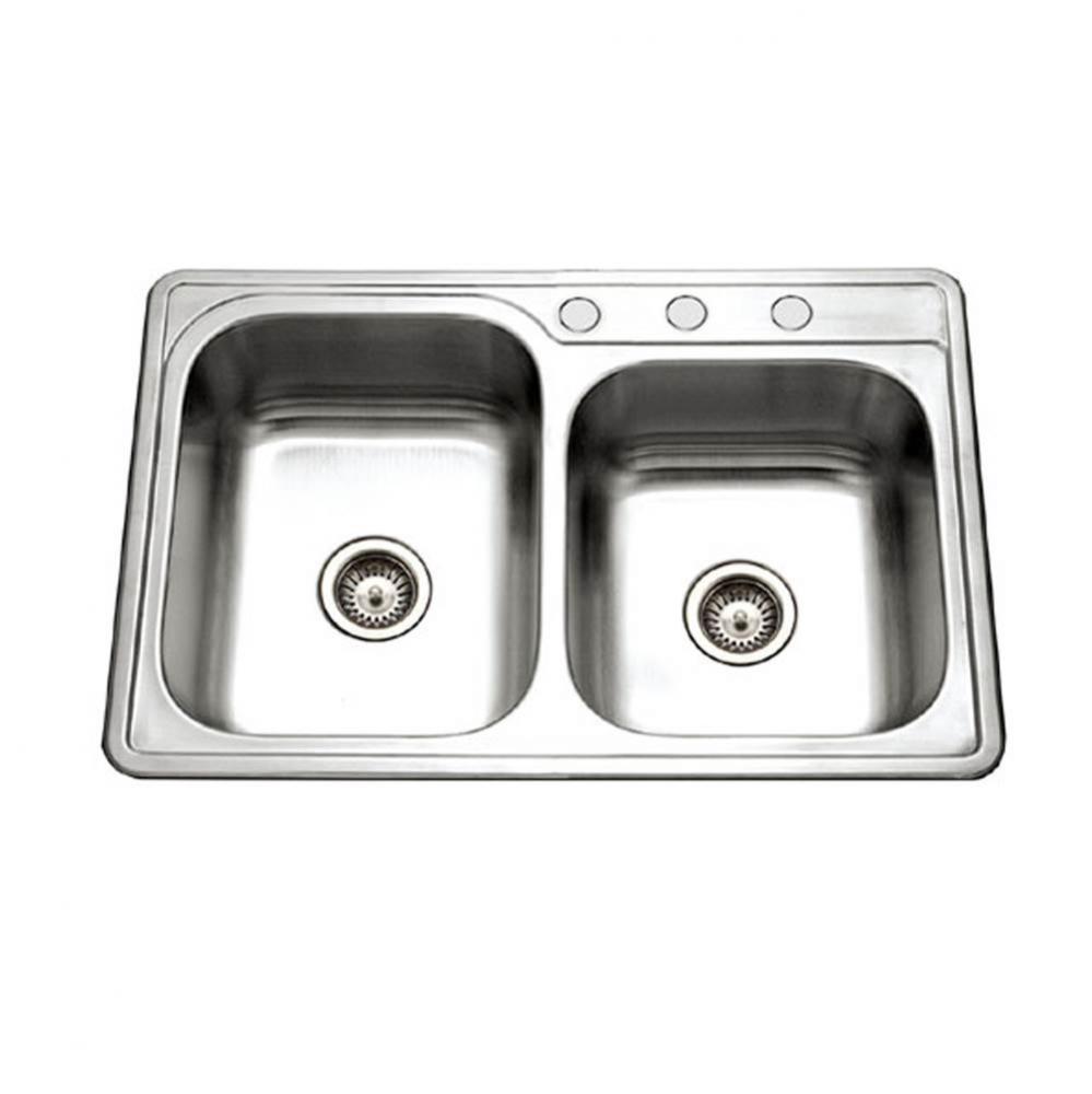 Revive 33'' Topmount Stainless Steel 3-hole 60/40 Double Bowl Kitchen Sink