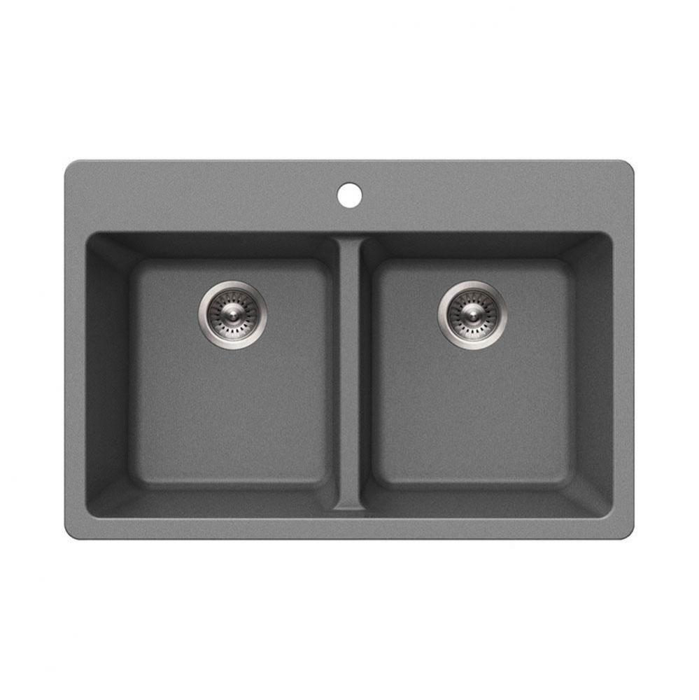 SiOStone 33'' Granite Topmount 50/50 Double Bowl Kitchen Sink, Slate