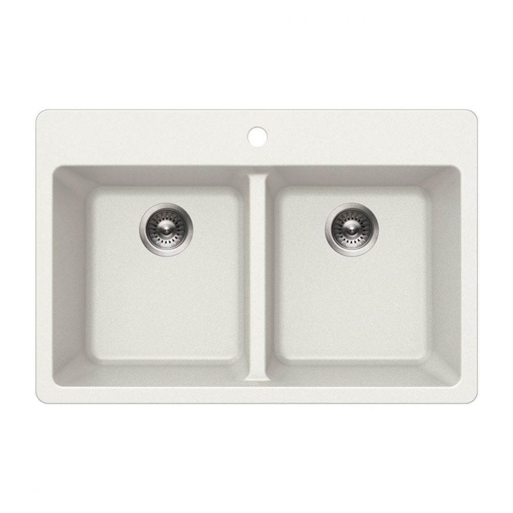 SiOStone 33'' Granite Topmount 50/50 Double Bowl Kitchen Sink, White