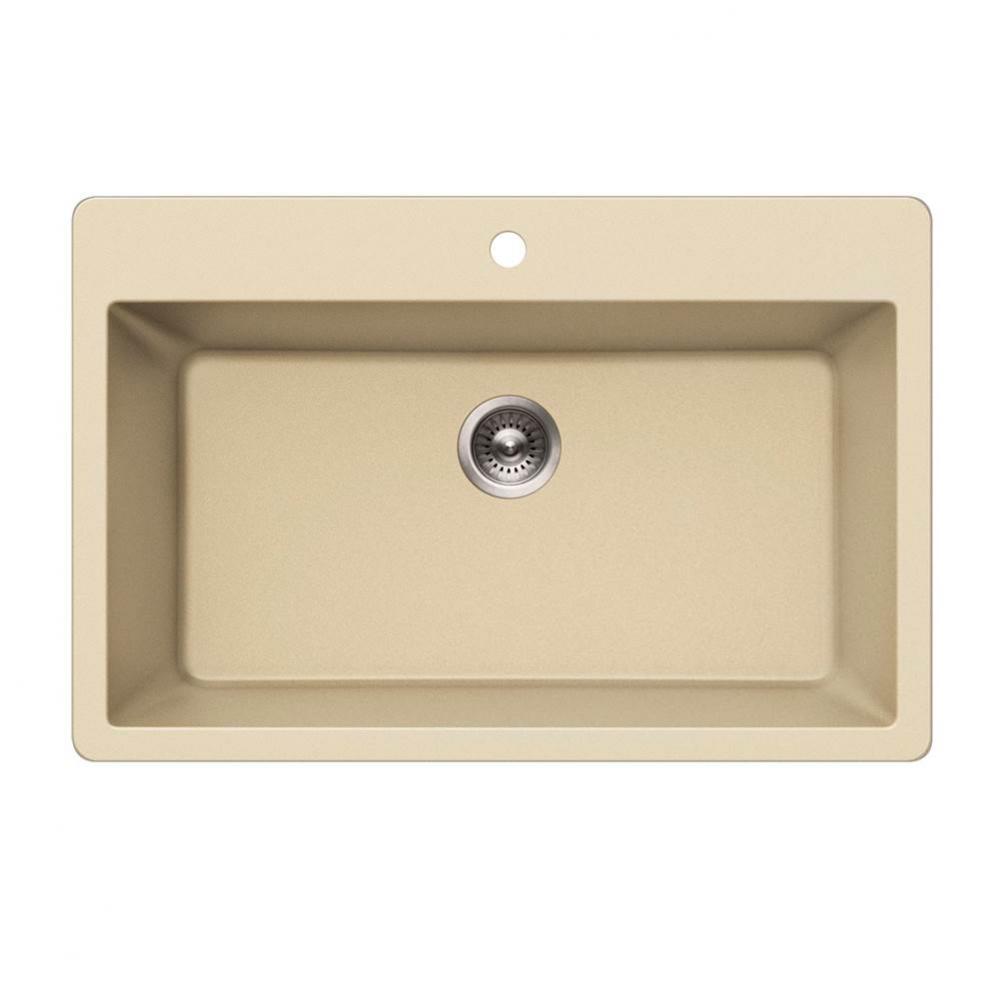 SiOStone 33'' Granite Topmount Large Single Bowl Kitchen Sink, Sand