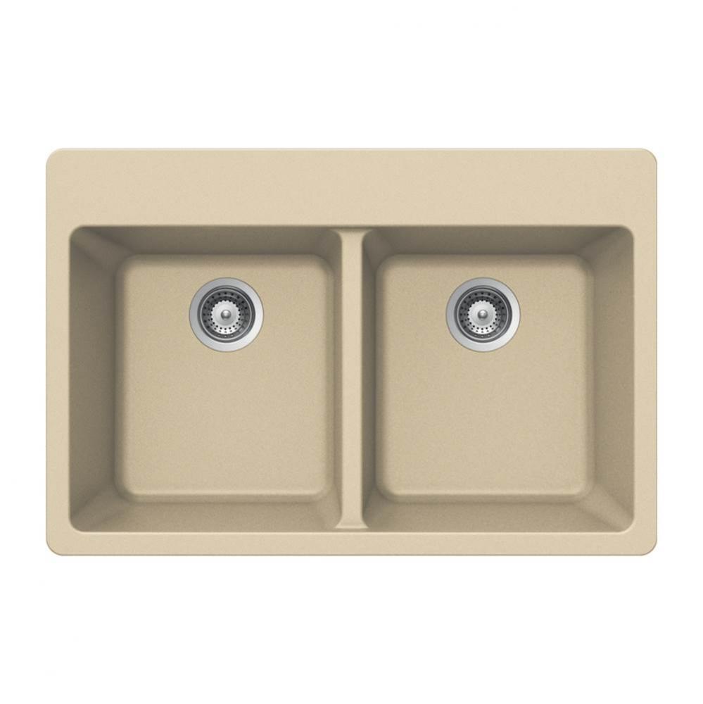 SiOStone 33'' Granite Topmount 50/50 Double Bowl Kitchen Sink, Sand