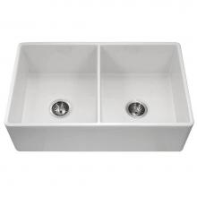 Hamat CHE-3320DHA-WH - Chelsea 33'' Apron-Front Fireclay Double Bowl Kitchen Sink, White