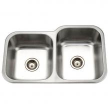 Hamat CLA-3221DL-20 - Classic 32'' Undermount Stainless Steel 40/60 Double Bowl Kitchen Sink, Small Bowl Left,