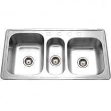 Hamat EDI-4222TT-4-20 - Edition 42'' Topmount Stainless Steel 4-Hole Triple Bowl Kitchen Sink, Bulk Pack