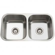 Hamat ENT-3218D-20 - Enterprise 32'' Undermount Stainless Steel 50/50 Double Bowl Kitchen Sink, 18 Gauge, Bul