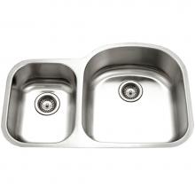 Hamat ENT-3321DDL-1 - Enterprise 32'' Undermount Stainless Steel 30/70 Double Bowl Kitchen Sink, Small Bowl Le