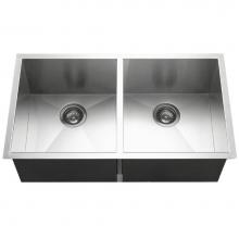 Hamat PADA-3318DU-5-1 - Prizm 33'' ADA Zero Radius Undermount Stainless Steel Sink, 5'' Depth