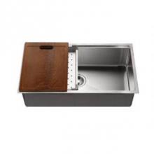 Hamat REN-16-3218S - Rendezvous 32'' Single Level Undermount 16GA Stainless Steel Single Bowl Sink with Slidi