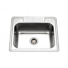 Hamat REV-2522ST-8-3-20 - Revive 25'' Topmount Stainless Steel 3-hole Single Bowl Kitchen Sink, 8'' Dept