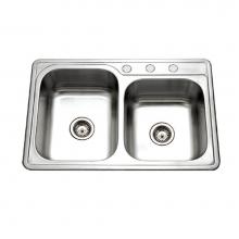 Hamat REV-3322DRT-3-1 - Revive 33'' Topmount Stainless Steel 3-hole 60/40 Double Bowl Kitchen Sink