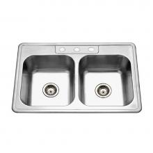 Hamat REV-3322DT-8-3-1 - Revive 33'' Topmount Stainless Steel 3-hole 50/50 Double Bowl Kitchen Sink, 8'&apos