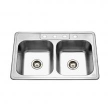 Hamat REV-3322DT-8-4-1 - Revive 33'' Topmount Stainless Steel 4-hole 50/50 Double Bowl Kitchen Sink, 8'&apos