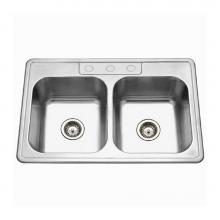 Hamat REV-3322DT-9-3-1 - Revive 33'' Topmount Stainless Steel 3-hole 50/50 Double Bowl Kitchen Sink, 9'&apos